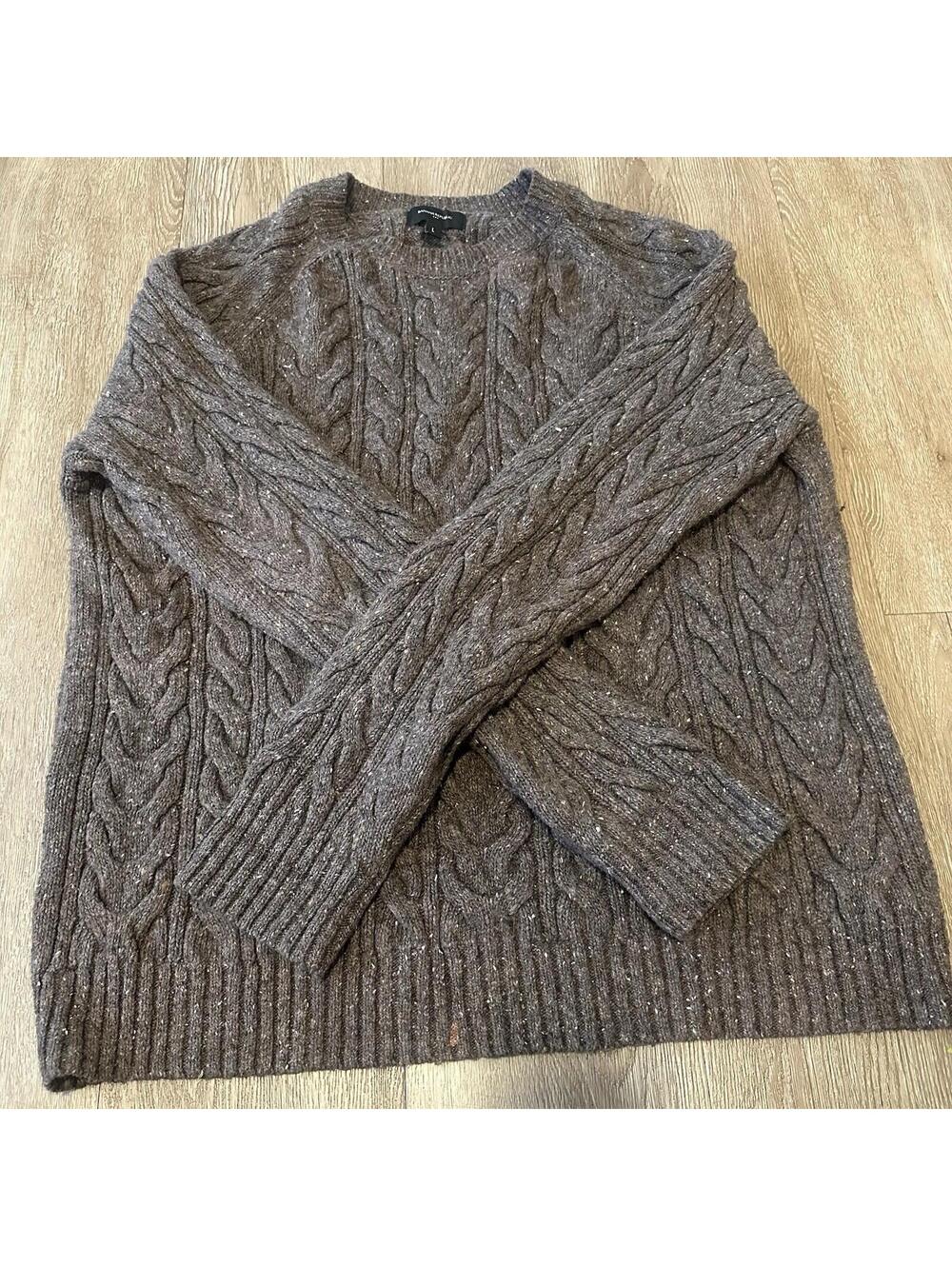 Banana Republic Wool Blend Sweater Men Medium Brown Pullover Cable Knit Crewneck